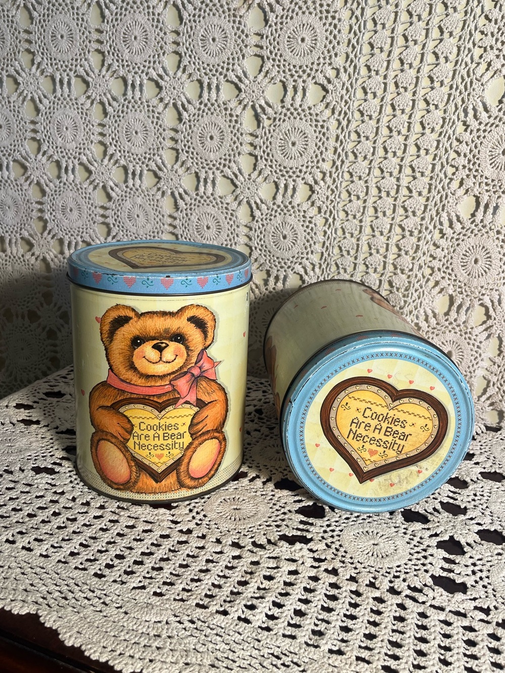 Vintage “cookies are a bear necessity” cookie jar tins 1980s set of 2